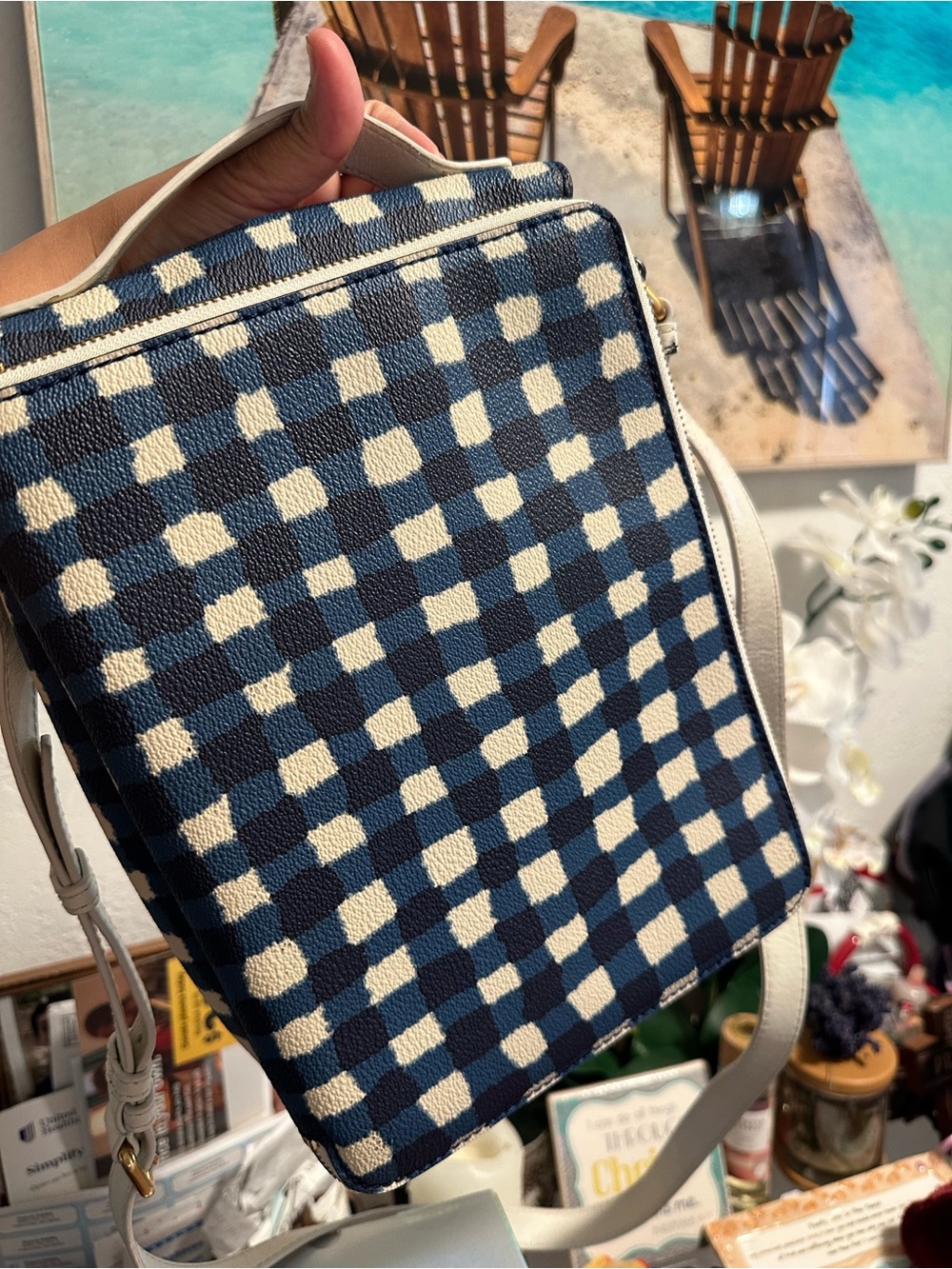 Marc by Marc Jacobs Navy & White Check Canvas Backpack Crossbody - Picture 3 of 11